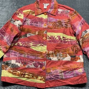 Coldwater Creek Jacket ‎Women's 1X Floral Orange Purple Flowers Button Up Sequin
